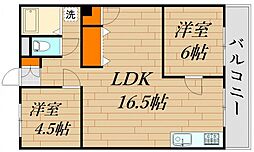戸田ビル 5階2LDKの間取り