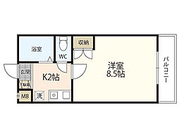 コーポ木村 1Kの間取図画像