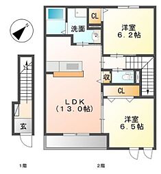 プランドール 2LDKの間取図画像