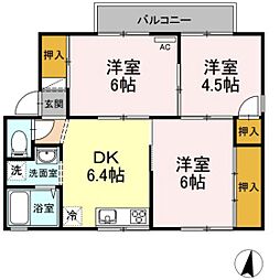 プリメーラ鶴江2 3DKの間取図画像