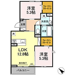 D-room寺家駅南B 2LDKの間取図画像