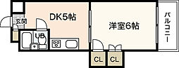 中田ビル三篠 1DKの間取図画像