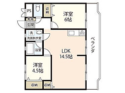 SYコートマンション 2LDKの間取図画像