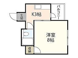コーポ紀本 1Kの間取図画像