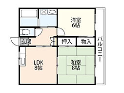 中本マンション 2LDKの間取図画像