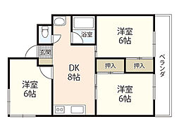 門本マンション 3DKの間取図画像