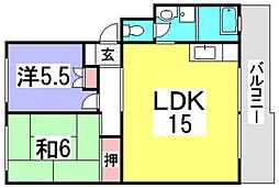 サンコーポ井口B 2LDKの間取図画像