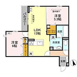 Wisteria寺家 3階2LDKの間取り