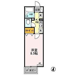 パインハウス 1Kの間取図画像