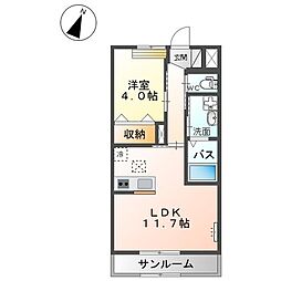 グリーンコート2 1LDKの間取図画像