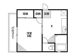 スカイパレス 1Kの間取図画像