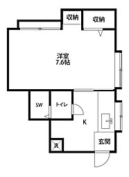 ケンハウス2 1Kの間取図画像