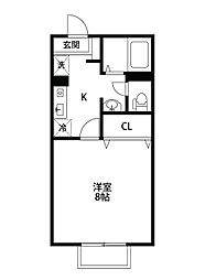 はっぴぃ東明A 1Kの間取図画像