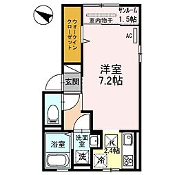 ボヌールA 1Kの間取図画像