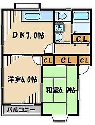 プラザ天神パート2 2DKの間取図画像