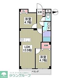 シャイニーハイツ 2DKの間取図画像