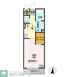 ヴィルクレール2 1Kの間取図画像