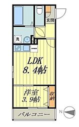 AJ草加west2 1LDKの間取図画像