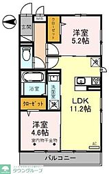 オークリーフ三郷B 2LDKの間取図画像