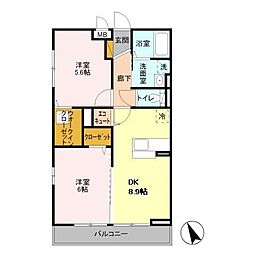 サニークロスZ 2DKの間取図画像