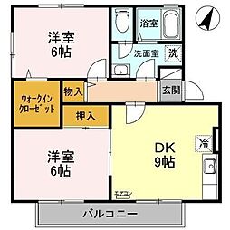 セントラルハイムA 2DKの間取図画像