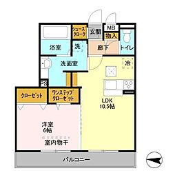 レーヴ2 1LDKの間取図画像