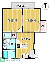 リバーサイドメゾンA 2DKの間取図画像
