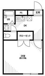 プレジール住吉 1Kの間取図画像
