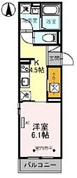 プリマヴェーラB 1Kの間取図画像
