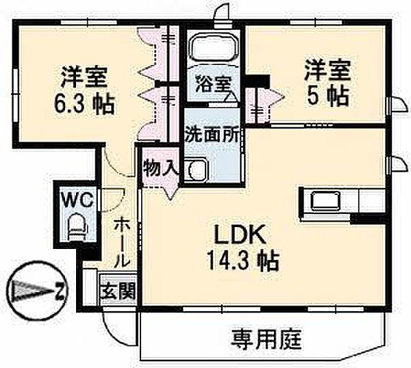 Ｌｕｃｅ ｜広島県福山市引野町5丁目(賃貸アパート2LDK・1階・57.44㎡)の写真 その2