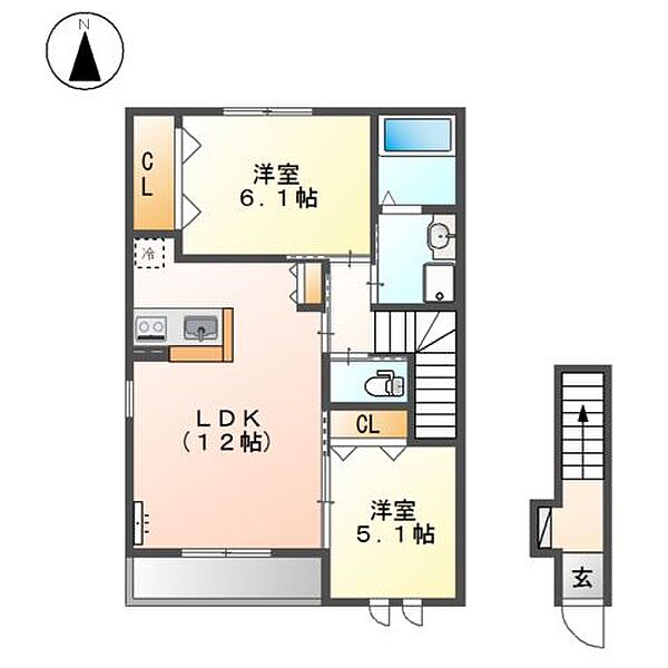 Ｐｅｅｒ　Ｍａｉｓｏｎ（ピア　メゾン） ｜広島県福山市駅家町大字近田(賃貸アパート2LDK・2階・58.11㎡)の写真 その4