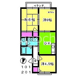 パティオ西小川A棟 2LDKの間取図画像