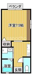 ボナールコート名洗 1Kの間取図画像