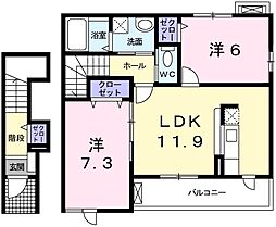グラン・シャリオB棟 2LDKの間取図画像