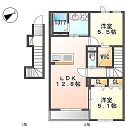プレルウエスト 2LDKの間取図画像