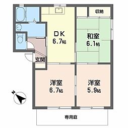 バリュージュ御着A棟 3DKの間取図画像