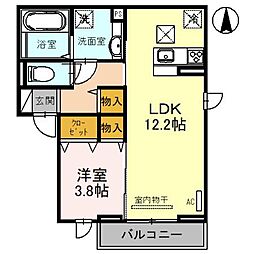 カザオリーブウエスト 1LDKの間取図画像