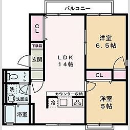 シャトルS.KB棟 2LDKの間取図画像