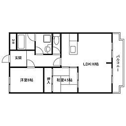 ヌーベルメゾン清水 2LDKの間取図画像