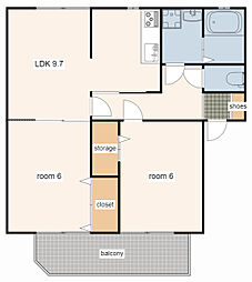 ソレジオ若草北棟 2LDKの間取図画像