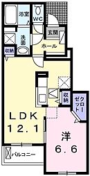 テイルウィンド 1LDKの間取図画像