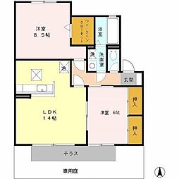 プラシード・浜 2LDKの間取図画像