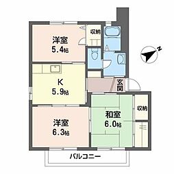 バリュージュ今在家D棟 3Kの間取図画像