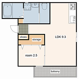 ルミエール神屋町 1DKの間取図画像
