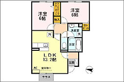 しんでれら円山B棟 2LDKの間取図画像