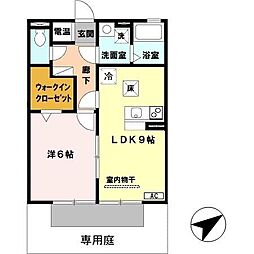 グランフォートB棟 1LDKの間取図画像