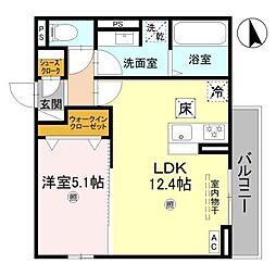 D's北条口 1LDKの間取図画像
