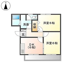 プチ・ボヌール 2DKの間取図画像