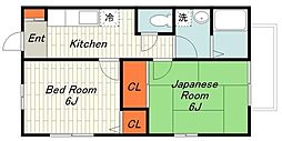 サンコート東戸塚A 2Kの間取図画像