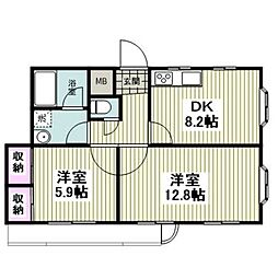 チェリーブロッサムつきみ野2 2DKの間取図画像